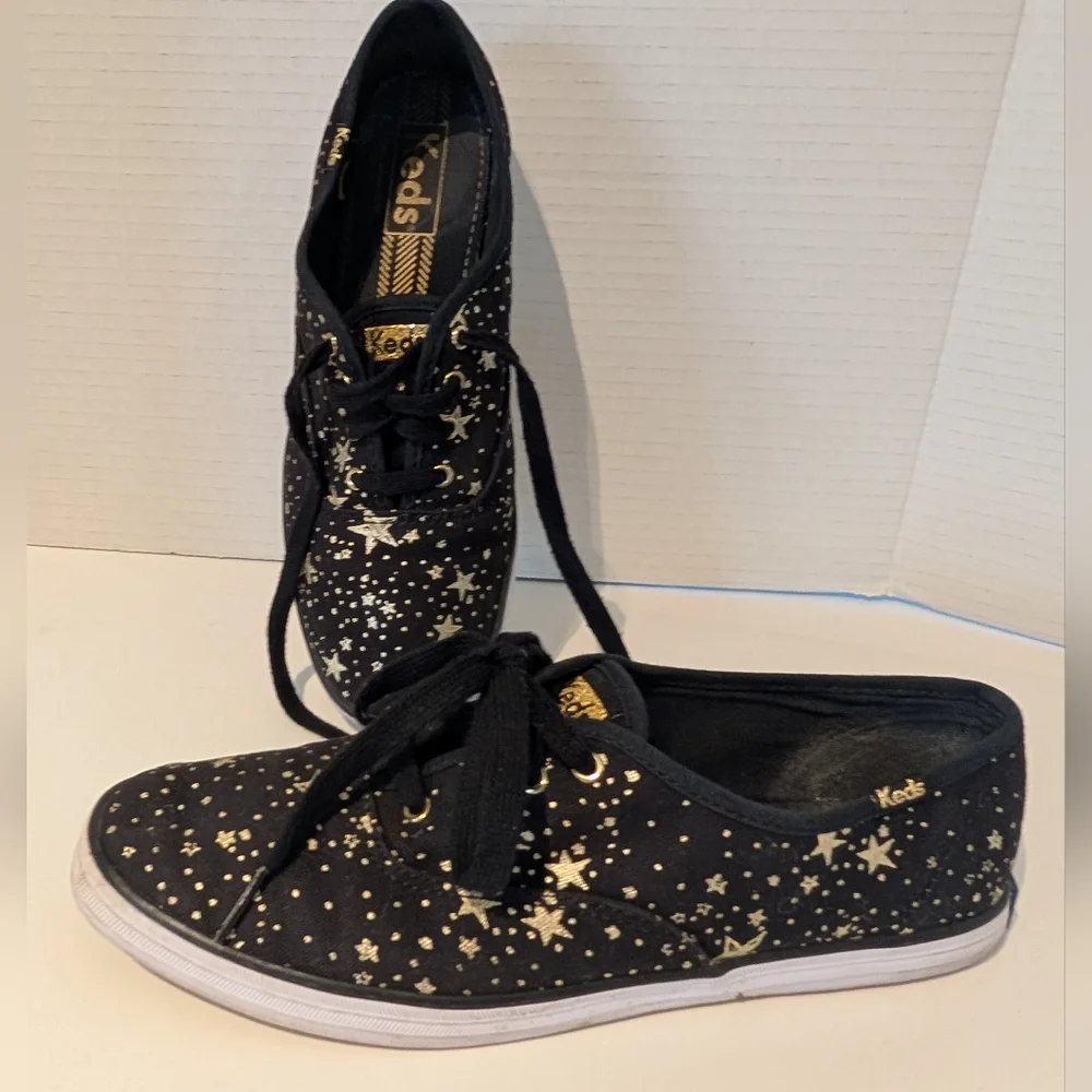 KEDS Celestial Sneakers‎ Black And Gold Stars Sz. 7.5